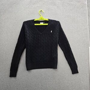 Polo Ralph Lauren Women Sweater XL Black Embroidered Cable Knit Sweater